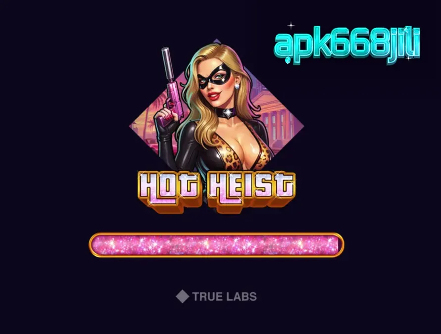 Tampilan visual slot Hot Heist dengan tema neon dan elemen perampokan